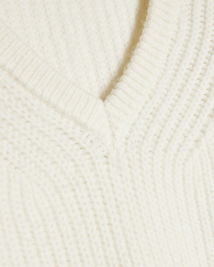 Cream Rib V Neck Jumper