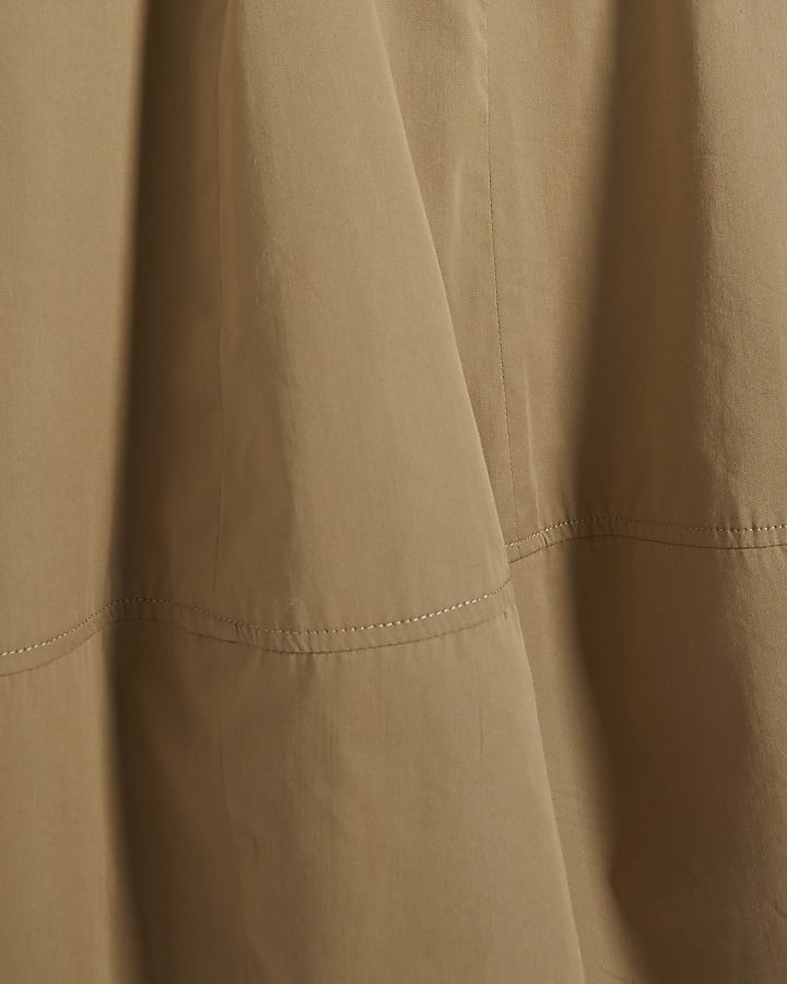 Beige Cotton Blend Cocoon Midi Dress