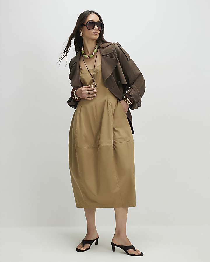 Beige Cocoon Midi Dress