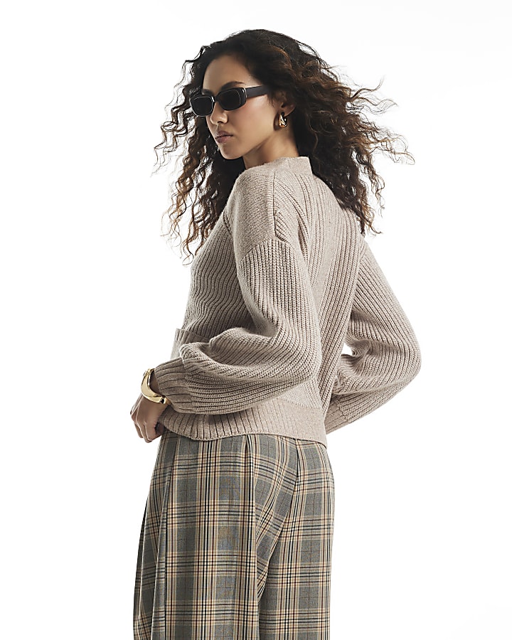Beige Fisherman Rib Cardigan
