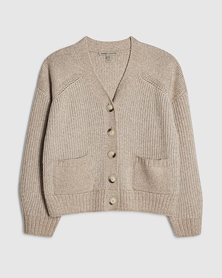 Beige Fisherman Rib Cardigan
