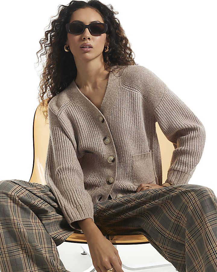 Beige Fisherman Rib Cardigan