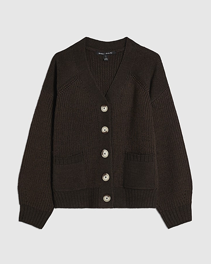 Brown Fisherman Rib Cardigan