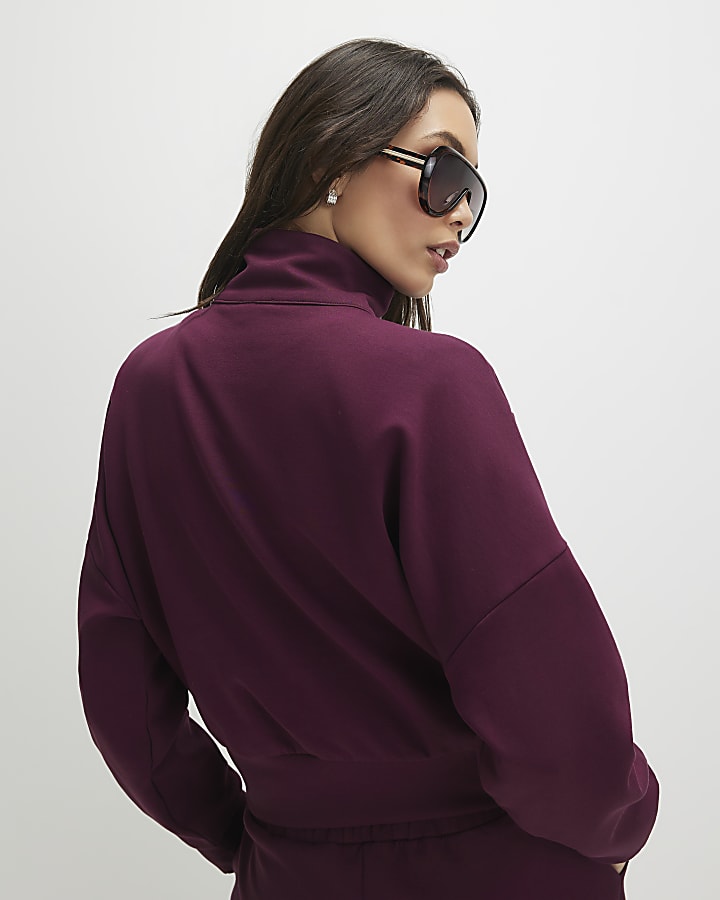 Red Zip Up Interlock Bomber Jacket