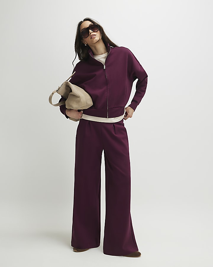 Red Zip Up Interlock Bomber Jacket