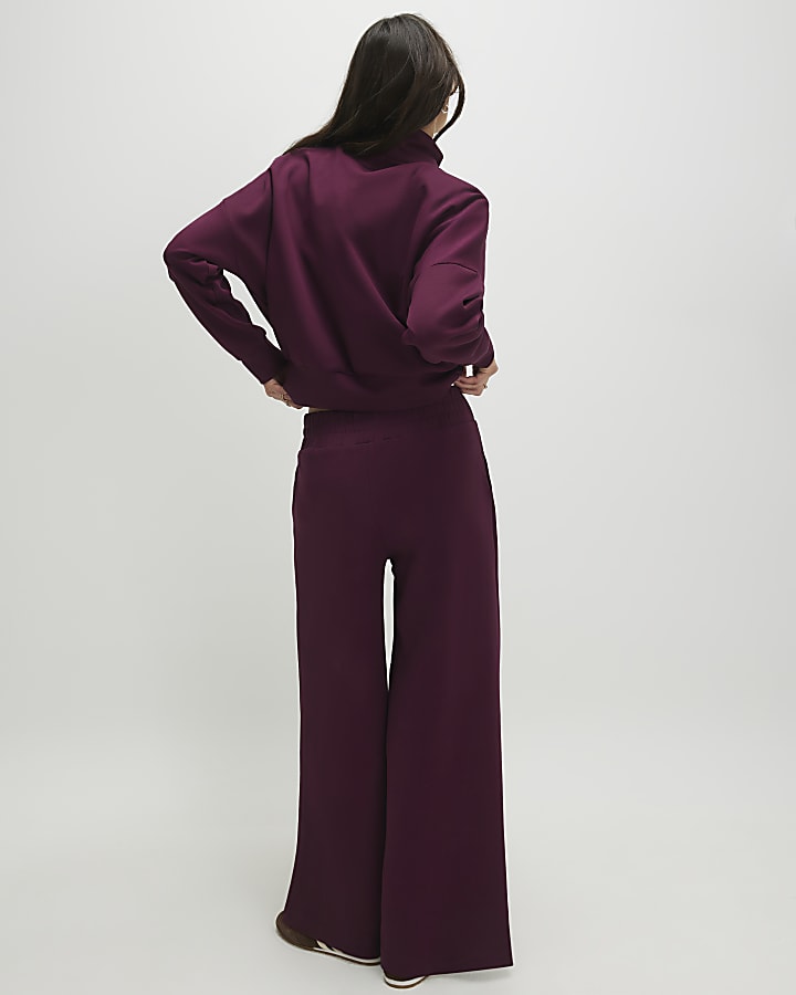 Red Tailored Interlock Wide Leg Trousers