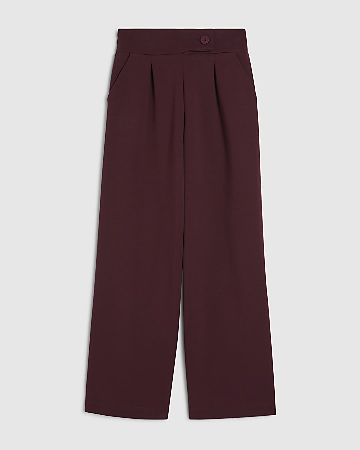 Red Tailored Interlock Wide Leg Trousers