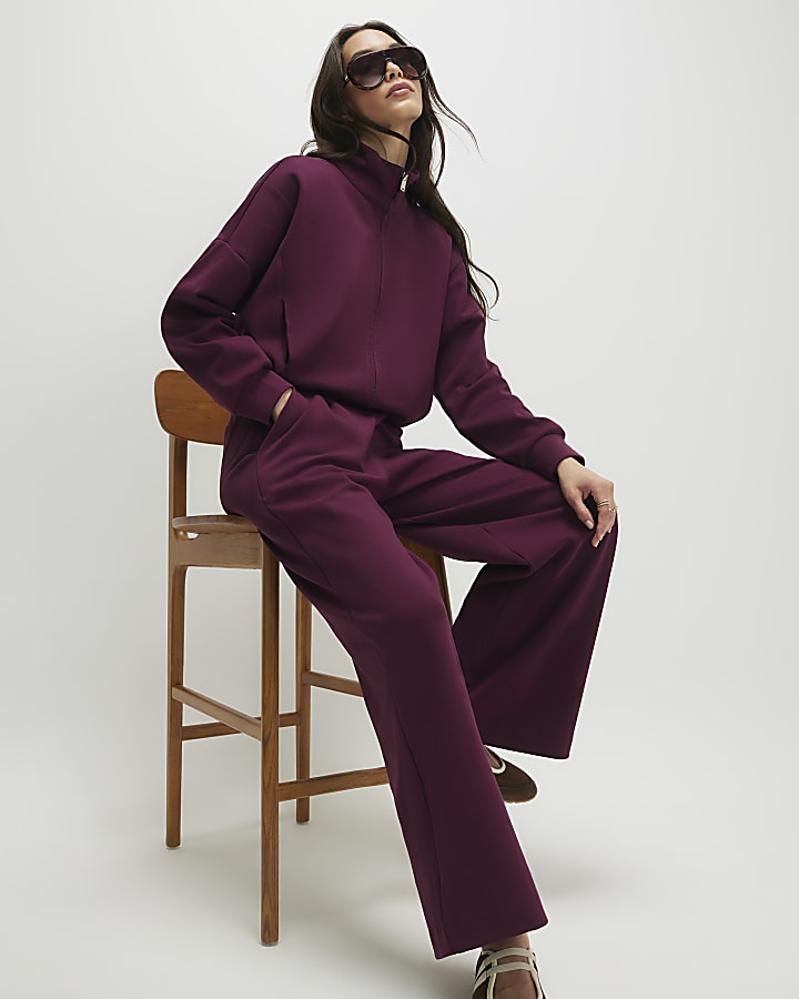 Red Tailored Interlock Wide Leg Trousers