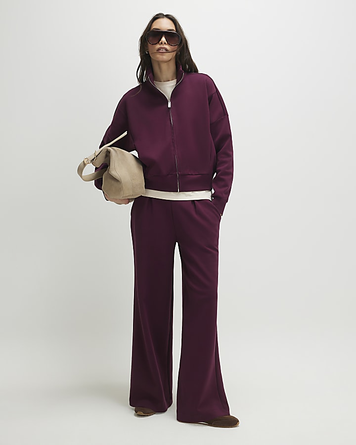 Red Tailored Interlock Wide Leg Trousers