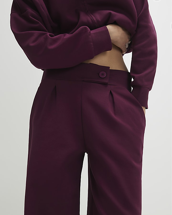 Red Tailored Interlock Wide Leg Trousers