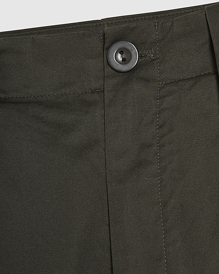 Khaki Twill Pleat Front Barrel Leg Trousers