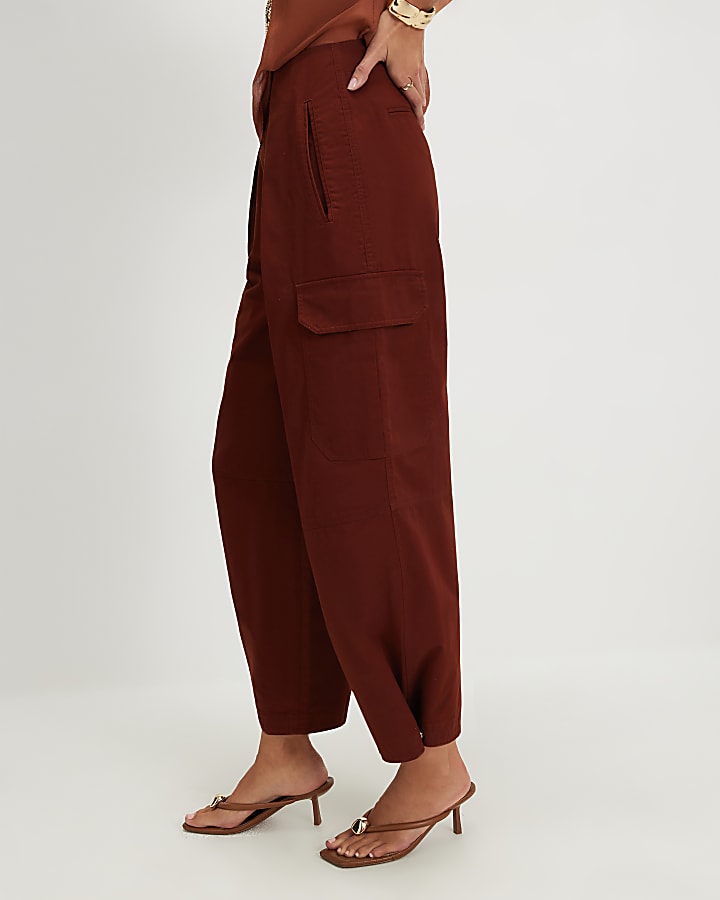 Red Twill Pleat Front Barrel Leg Trousers