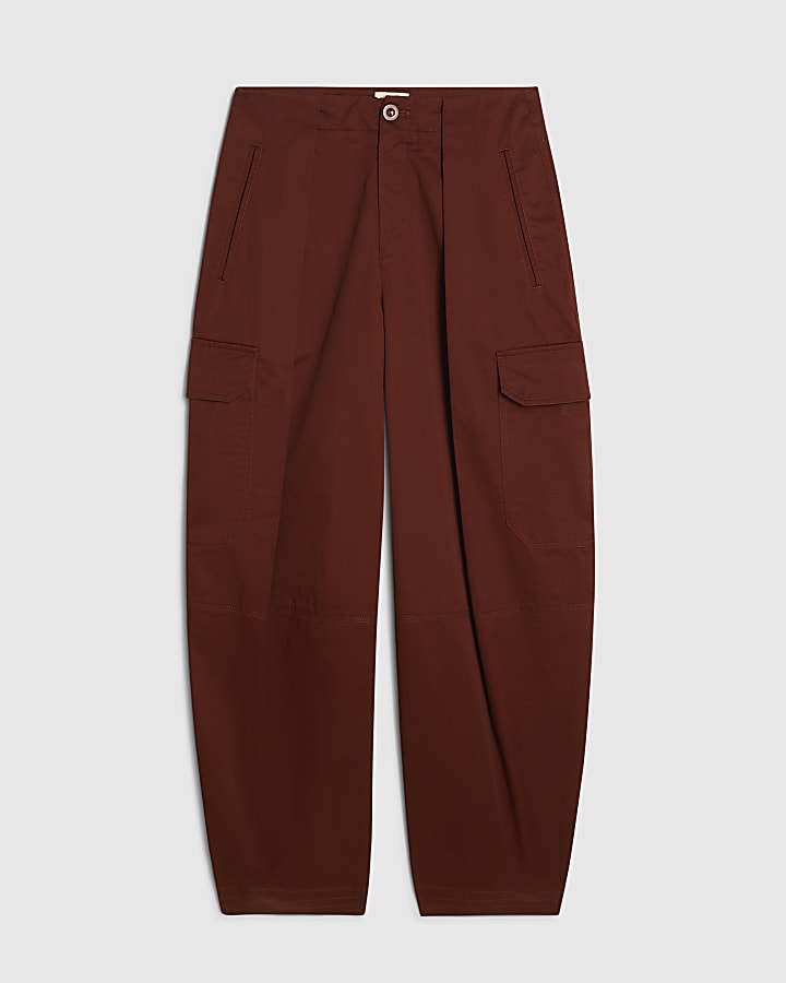 Red Twill Pleat Front Barrel Leg Trousers