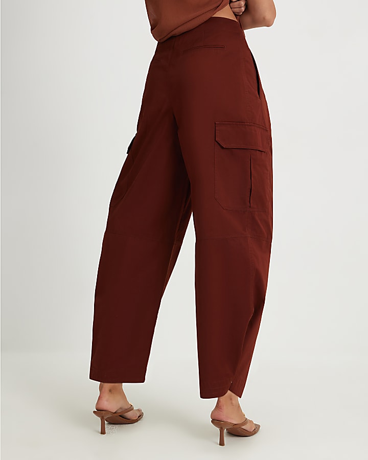 Red Twill Pleat Front Barrel Leg Trousers