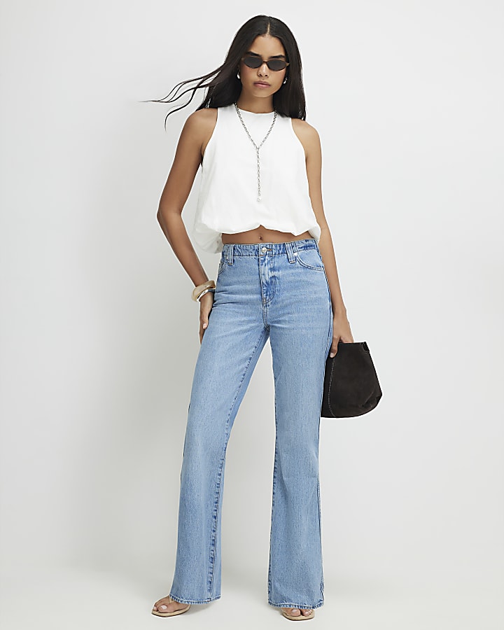 Blue Classic Relaxed Flare Leg Jeans