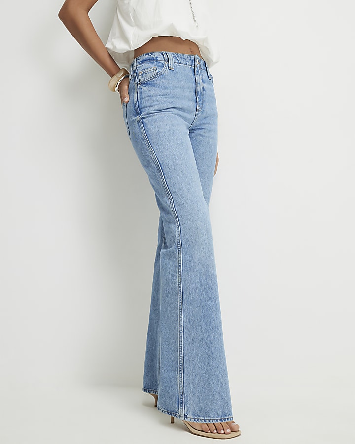 Blue Classic Relaxed Flare Leg Jeans