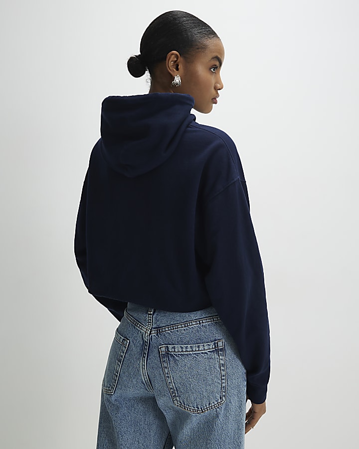 Navy Long Sleeve Cropped Hoodie
