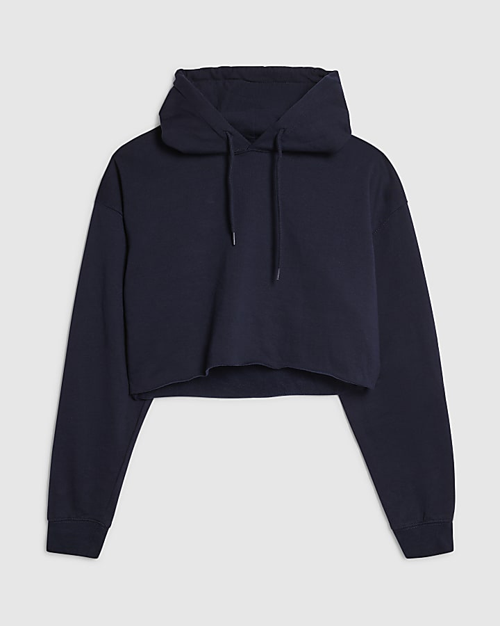 Navy Long Sleeve Cropped Hoodie