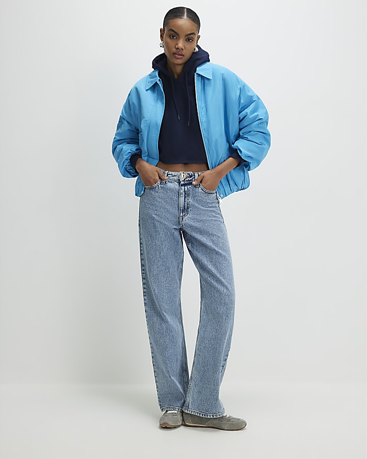 Navy Long Sleeve Cropped Hoodie