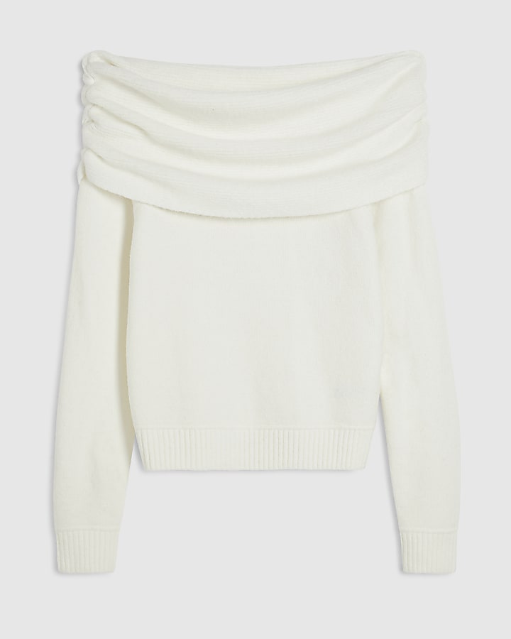 Cream Gathered Bardot Jumper
