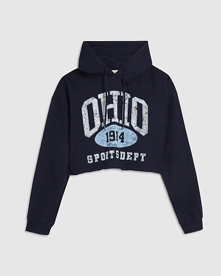 Navy Long Sleeve Ohio Cropped Hoodie