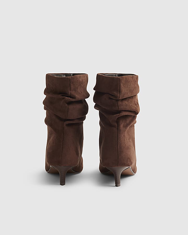 Brown Faux Suede Slouchy Point Toe Boots