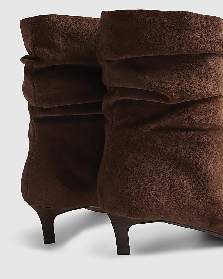 Brown Faux Suede Slouchy Point Toe Boots