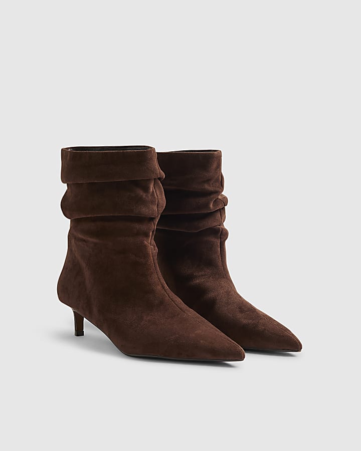 Brown Faux Suede Slouchy Point Toe Boots