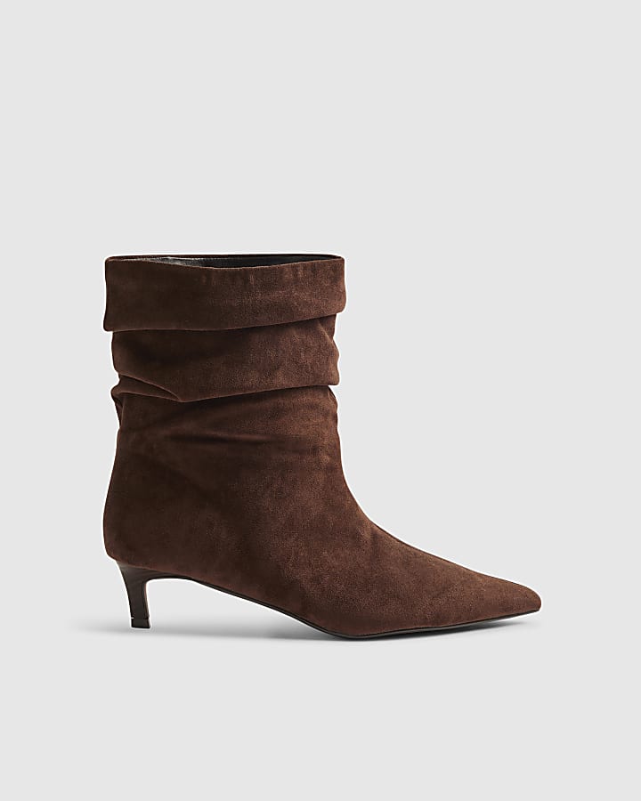 Brown Faux Suede Slouchy Point Toe Boots