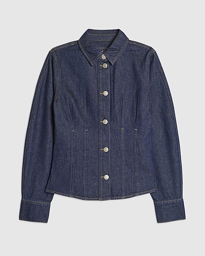 Blue Denim Fitted Barrel Sleeve Jacket