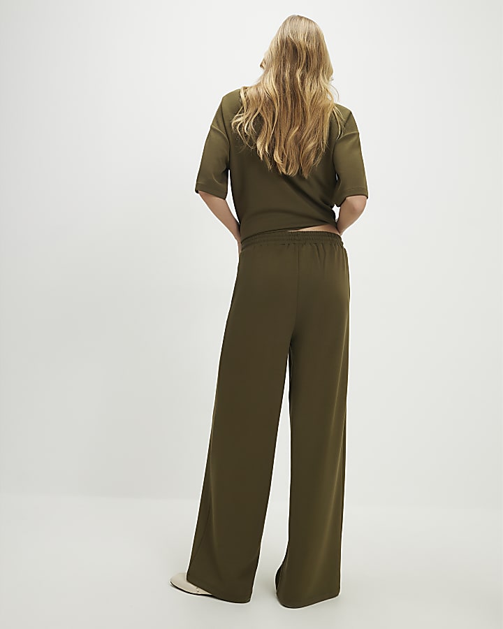 Khaki Premium Whipstitch Wide Leg Joggers