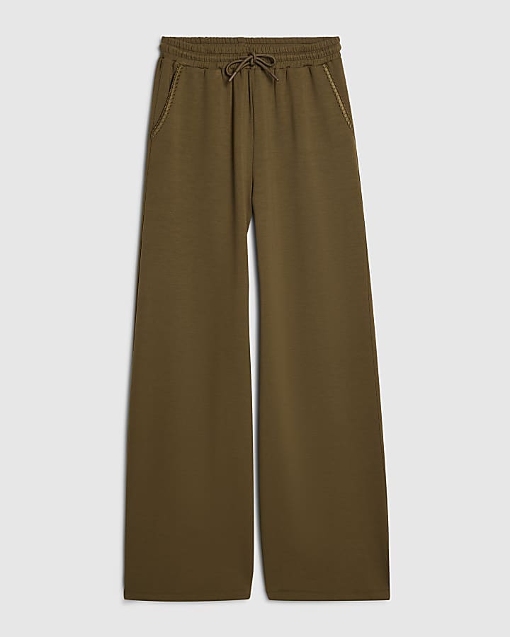 Khaki Premium Whipstitch Wide Leg Joggers