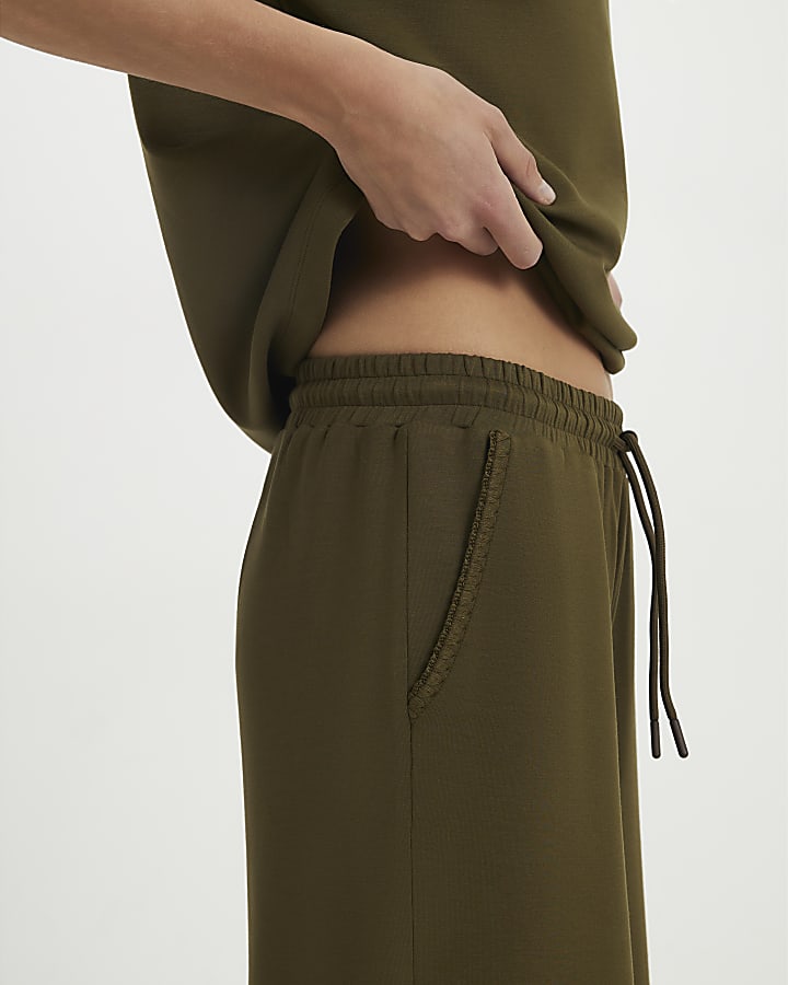 Khaki Premium Whipstitch Wide Leg Joggers