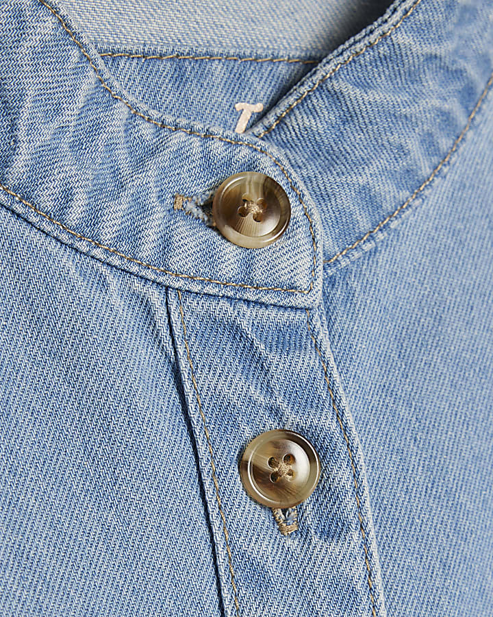 Blue Denim Long Sleeve Ruffle Shirt
