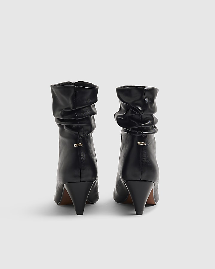 Black Faux Leather Slouchy Point Toe Boots