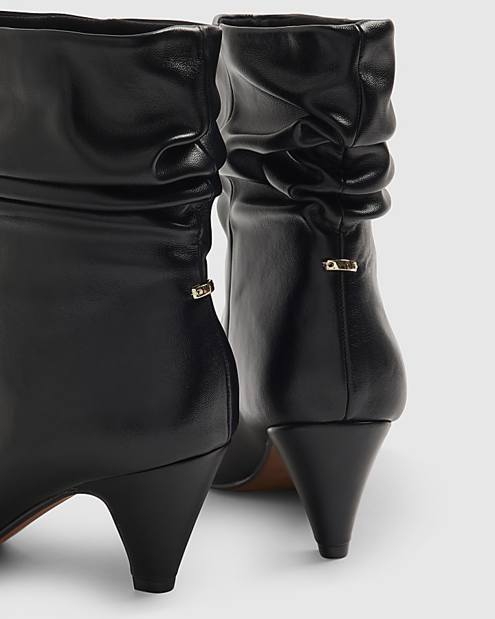 Black Faux Leather Slouchy Point Toe Boots