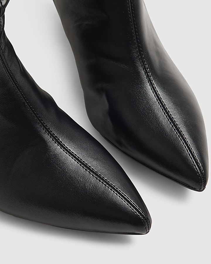 Black Faux Leather Slouchy Point Toe Boots