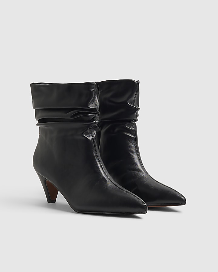 Black Faux Leather Slouchy Point Toe Boots