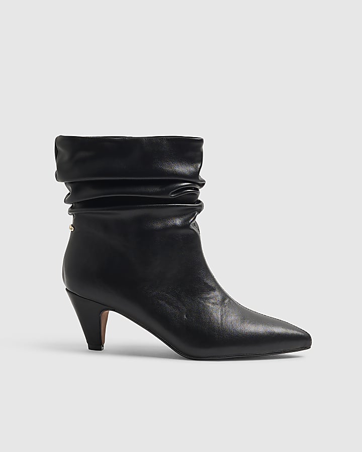 Black Faux Leather Slouchy Point Toe Boots