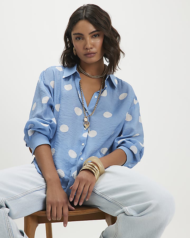 Blue Spot Print Long Sleeve Shirt