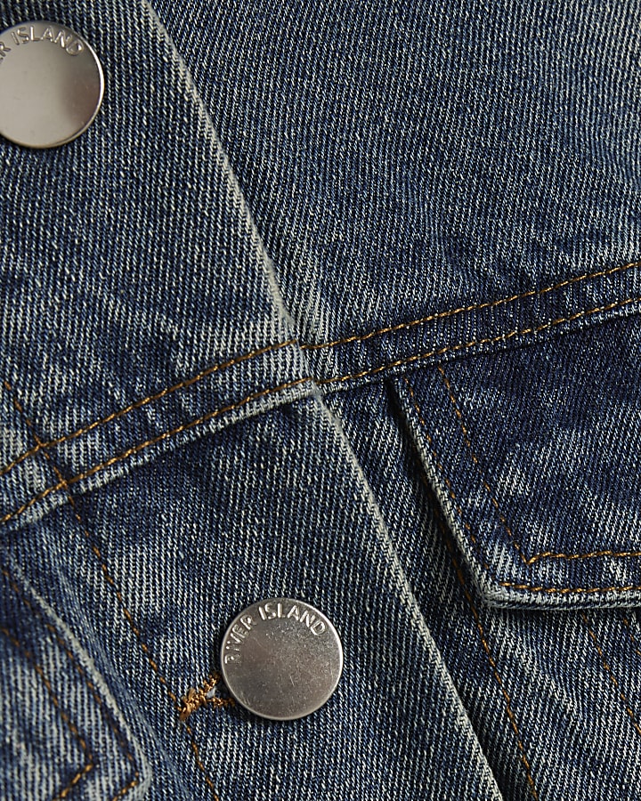 Blue Funnel Neck Denim Bomber Jacket