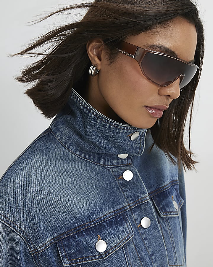 Blue Funnel Neck Denim Bomber Jacket