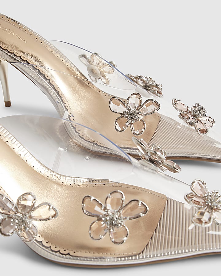 Rose Gold Perspex Diamante Flower Court Heels