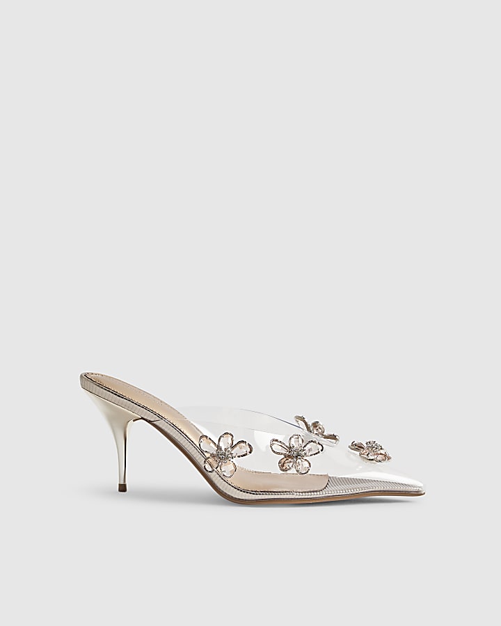 Rose Gold Perspex Diamante Flower Court Heels
