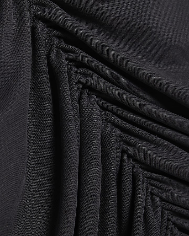 Black Ruched Halter Neck Top