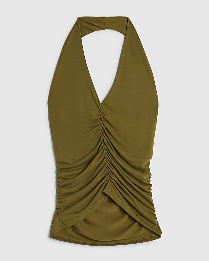 Green Sleeveless Halter Neck Top