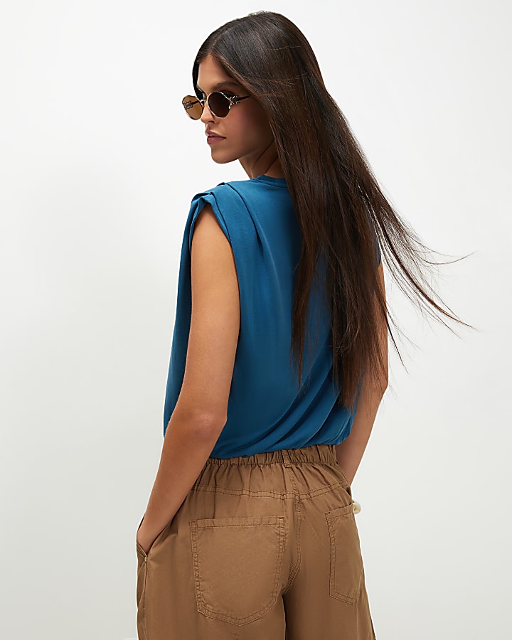 Blue Short Sleeve Bubble Hem Top