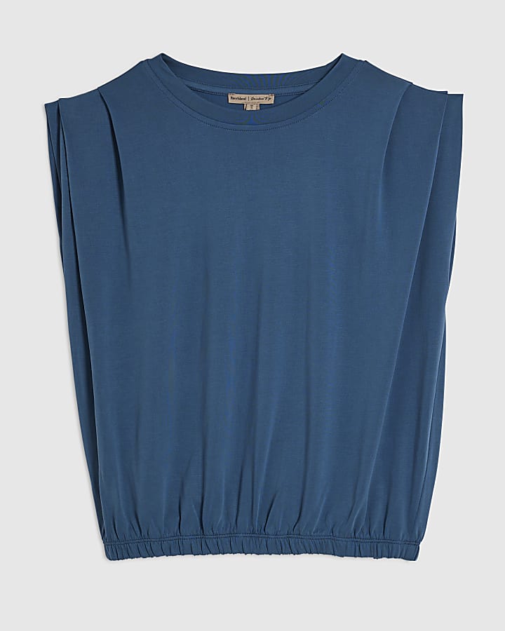 Blue Short Sleeve Bubble Hem Top