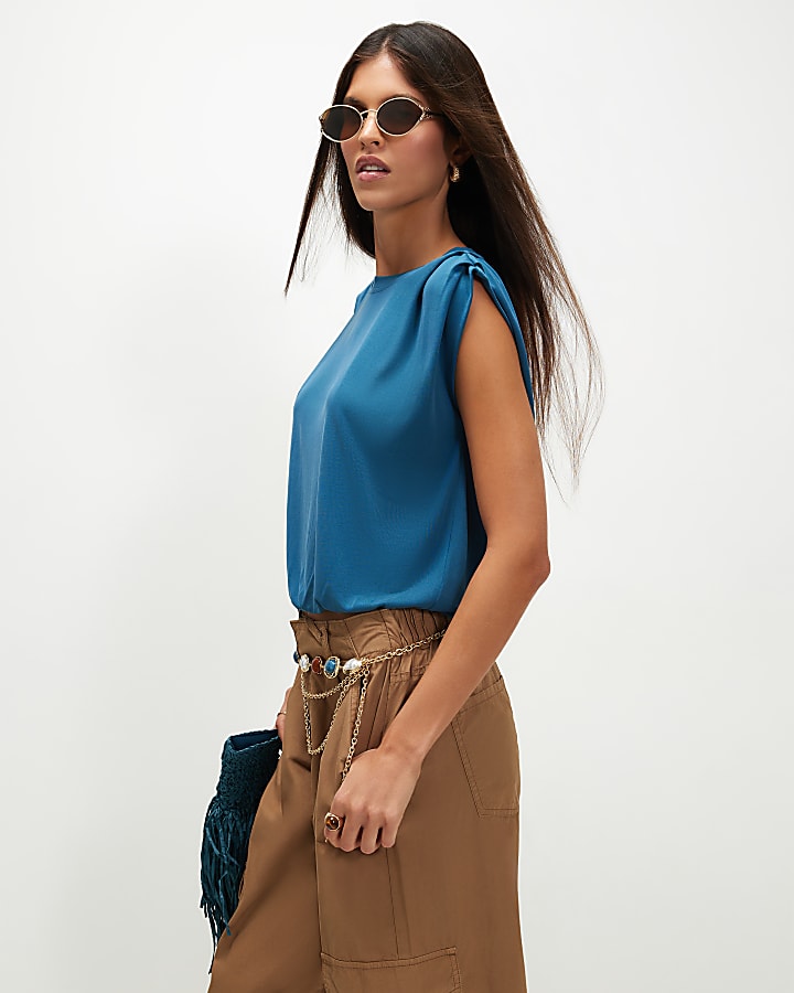 Blue Short Sleeve Bubble Hem Top