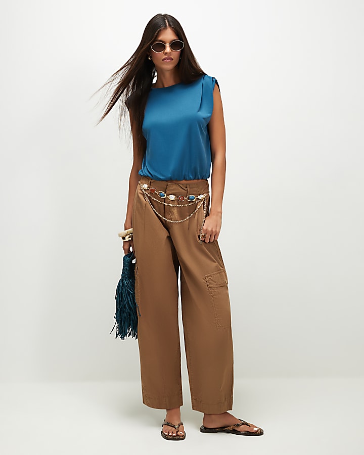 Blue Short Sleeve Bubble Hem Top